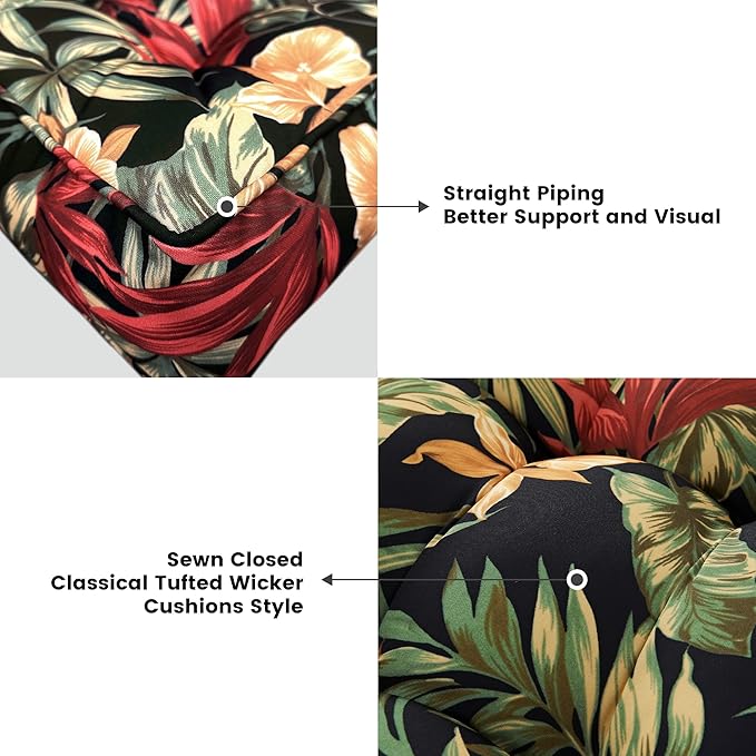 ARTPLAN Outdoor Seat Cushions Cearance for Wcker Chairs,19"x19" Set of 2 Patio Square Chair Cushions for Outdoor Furniture,with Ties 5" Extra Thick，Black Floral