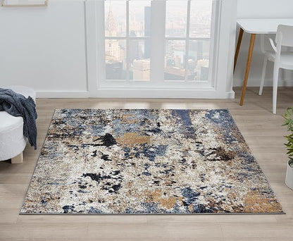 Keen Home Design Area Rugs - 5ft Round Non-Shedding, Abstract Rugs for Kitchen, Living Room, Bedroom, Dining Room, Entryway - Size: 5'3" Square, Multi