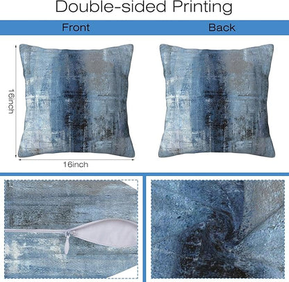 Throw Pillow Cover Case Blue and Grey Abstract Art Pillow Covers 16x16 Inch Set of 2,Soft Decorative Throw Pillow Case for Living Room Bedroom Sofa Couch Cushion Covers
