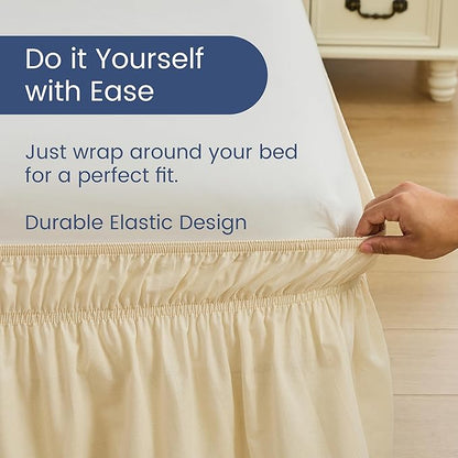 BISELINA Wrap Around Bed Skirts 17" Drop, Cotton Adjustable Elastic Dust Ruffles Easy Fit Wrinkle & Fade Resistant Soft Cozy Elegant Luxurious Bedding - Beige, King Size