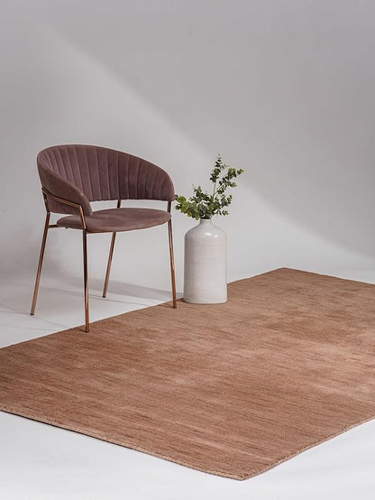 Hand Knotted Loom Wool ECO-Friendly Area Rugs - 8'x10', Rectangle, Light Brown Color, Solid Plain Design, High Pile Thick Handmade Anti Skid Rugs for Living Room (L00111)