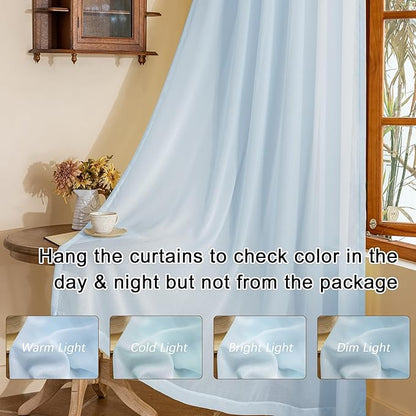Light Blue Sheer Pleated Curtains 84 Inch Length for Kids Room Soft Touch Airy Breathable Tree Branch Textured Light Filter Pinch Pleat Drapes with Ajustable Hooks, Sky Blue, 42"W x 84"L, 2 Panels