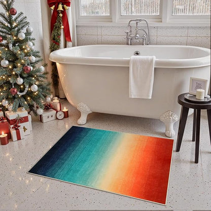 Wonnitar Colorful Small Christmas Rug, Washable 2x3 Rainbow Bathroom Rugs, Modern Ombre Kitchen Sink Accent Mat, Non-Slip Gradient Indoor Floor Carpet for Bath Entryway Front Door (Colorful, 2'x3')