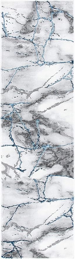 SAFAVIEH Craft Collection Runner Rug - 2'3" x 10', Ivory Grey & Blue, Modern Abstract Design, Non-Shedding & Easy Care, Ideal for High Traffic Areas in Living Room, Bedroom (CFT877M)