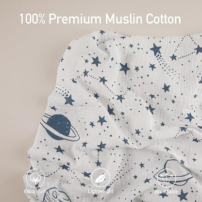 Gllquen Baby Muslin Mini Crib Sheets 3 Pack, Breathable Pack and Play Sheets Fitted Soft Cozy Cotton Pack N Play Sheets for Baby Boy Girls, Universal Fitted Mini Crib Mattresses 38"x26" (Blue)