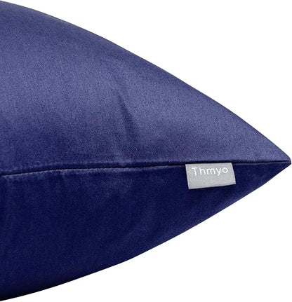 Thmyo 4-Pack 100% Cotton Comfortable Solid Decorative Throw Pillow Case Square Cushion Cover Pillowcase Sublimation Blank Pillow Covers Halloween DIY Throw Pillowcase(18x18inch/45x45cm,Dark Blue)
