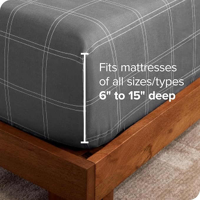 Fitted Bottom Sheet Twin XL Size - Premium 1800 Microfiber - Ultra-Soft Hotel Luxury - Deep Pocket - Durable and Long Lasting - Fitted Sheet (Twin XL, Modern Plaid - Grey/White)