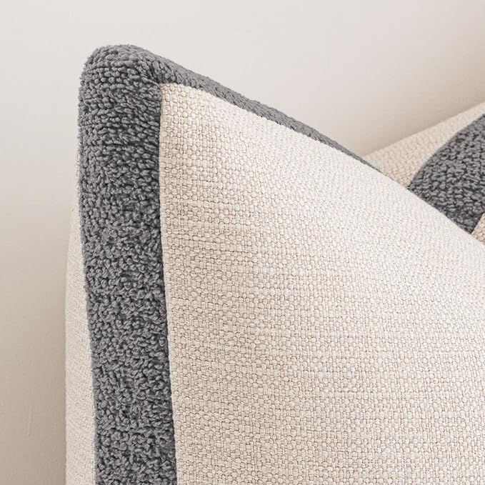 a moment Loop Yarn Linen-Like Pillow Cover Natural Soft Decorative Throw Pillow Case Farmhouse 20x20 Inch, Bohemian Textured Cushion Cover for Sofa Bed, Wrinkle-Resistant Home Decor Grey