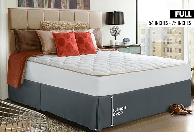 Utopia Bedding Full Bed Skirt - Soft Quadruple Pleated Ruffle - Easy Fit with 16 Inch Tailored Drop - Hotel Quality, Shrinkage and Fade Resistant (Full, Grey)