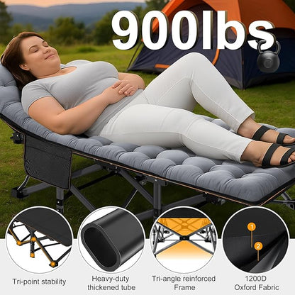 ABORON Camping Cot for Adult 28" Extra Wide, Heavy-Duty 1200D Oxford Cot for Sleeping, Portable Folding Camp Bed with Mat & Carry Bag