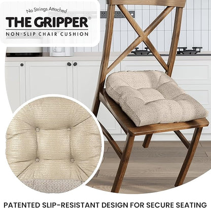 Klear Vu Gripper Overstuffed Universal Non-Slip Dining Chair Cushions for Kitchen Decor or Office Use, U-Shaped Skid-Proof Seat Pad, 17x17 Inches, 2 Count (Pack of 1), Honeycomb Graystone