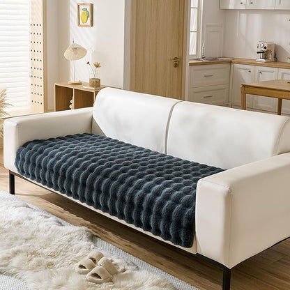 Faux Fur Couch Cover Fuzzy Soft Plush Thick Bubble Sofa Cover Luxury Sectional Couch Covers Luxury Anti-Slip Sofa Slipcover Washable Furniture Protector (Dark Grey,36"x82")