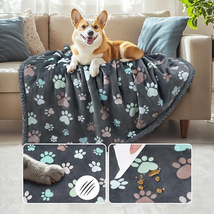 Luciphia Waterproof Pet Blankets for Couch Sofa Bed Cover Liquid Pee Proof Washable Soft Fluffy Large Dog Blanket Reversible Furniture Protection Grey Paw Thicken Large（65" x 57"）
