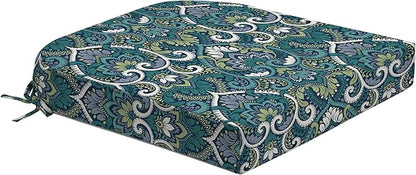 Arden Foam Outdoor Round Back Seat Cushion, 20 x 19, Made with ProFoam, Rain-Proof, Fade Resistant, Sapphire Aurora Blue Damask