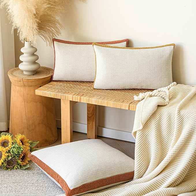 a moment Loop Yarn Linen-Like Pillow Cover Natural Soft Decorative Throw Pillow Case Farmhouse 18x18 Inch, Bohemian Textured Cushion Cover for Sofa Bed, Wrinkle-Resistant Home Decor Orange