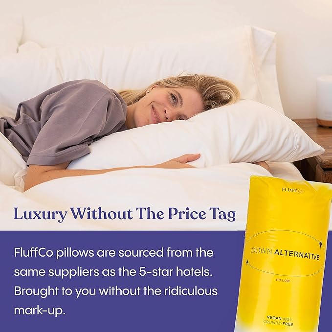 FluffCo Zen Fluff Pillows - Down Alternative - King Bed Pillow for Sleeping Made in USA - Luxury Hotel-Quality Pillow - Gift for Home - 100% Cotton, 300 Thread Count (Soft King Size 1 Pack)