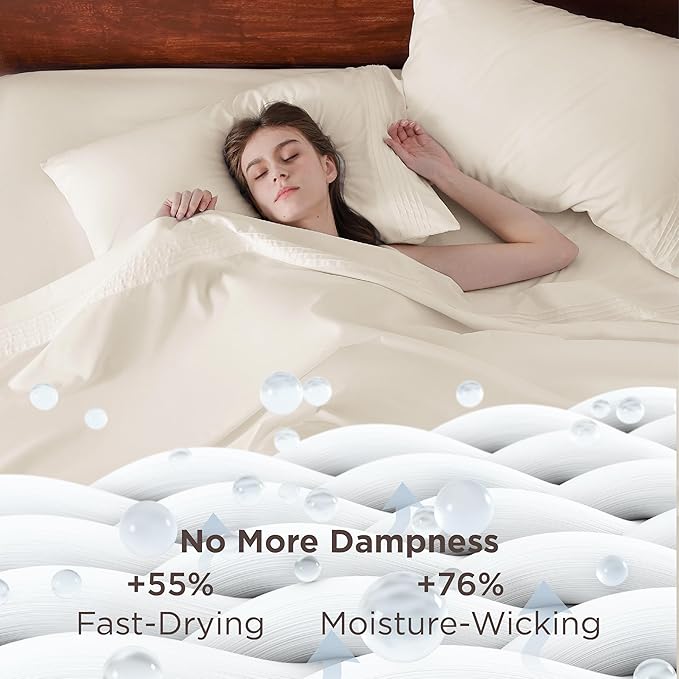 Bedsure Deep Pocket Twin Sheets Set - Fits Mattresses Up to 21 Inches Thick -3 Piece GentleSoft Bed Sheets, Moisture Wicking, Soft & Cooling Bedsheet & Pillowcases, Easy & Secure Fit, Ivory