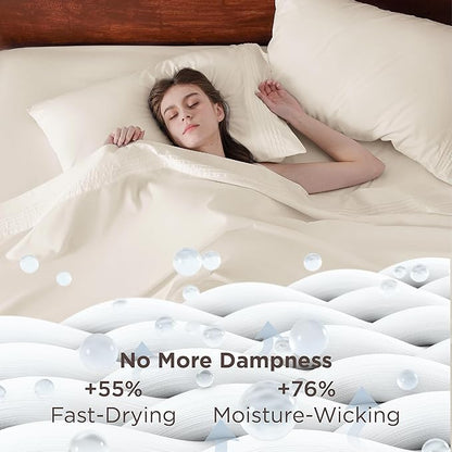 Bedsure Deep Pocket Queen Sheets Set - Fits Mattresses Up to 21 Inches Thick - 4 Piece GentleSoft Bed Sheets, Moisture Wicking, Soft & Cooling Bedsheet & Pillowcases, Easy & Secure Fit, Ivory