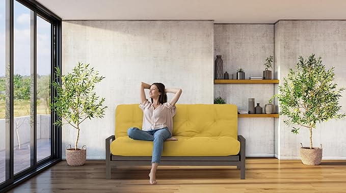Royal Sleep Products by The Futon Factory 6 inch Foam Futon Mattress - Solid Mustard Cover - Queen Size - CertiPUR Certified Foams - Made in USA - Replacement Mattress - (Frame not Included)