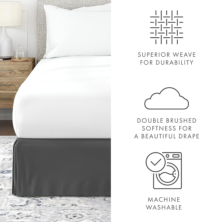 Linen Market Bed Skirt - Ultra Soft Microfiber - Easy Fit with 14 Inch Tailored Drop - Hotel Quality, Shrinkage & Fade Resistant - Bed Cover - Queen Bed Set - Bedroom Décor - (Queen, Gray)