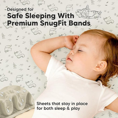 Pack and Play Sheets Fitted - 2-Pack Mini Crib Sheets for Pack N Play Mattress 38x26, Soft & Cozy, Neutral Toddler Playard Bedding, Snug Fitted Mini Baby Crib Mattress Cover Boy, Girl (Pine Grove)