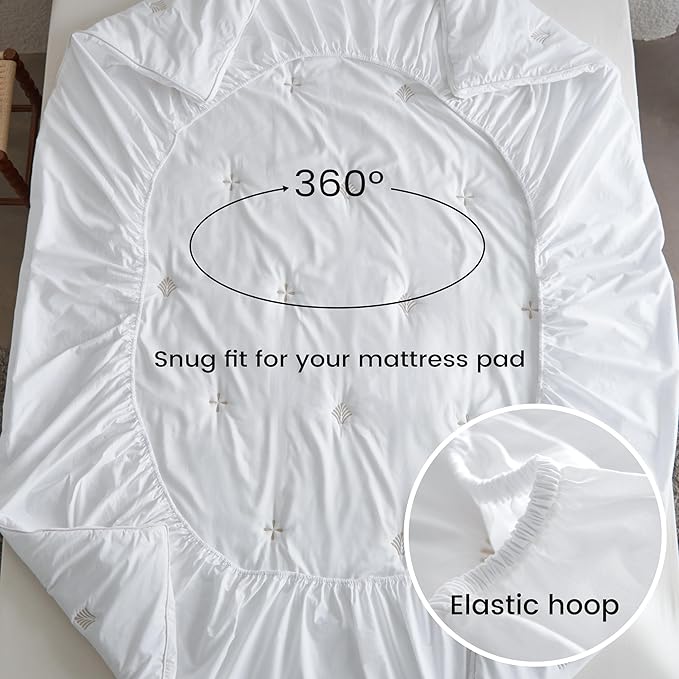Simple&Opulence Cooling Quilted Mattress Pad – Fitted Sheet Mattress Protector Cover with Elastic Corners, Soft & Breathable, 16 Inch Deep Pocket (White,Queen)