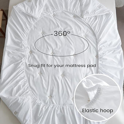 Simple&Opulence Cooling Quilted Mattress Pad – Fitted Sheet Mattress Protector Cover with Elastic Corners, Soft & Breathable, 16 Inch Deep Pocket (White,Queen)