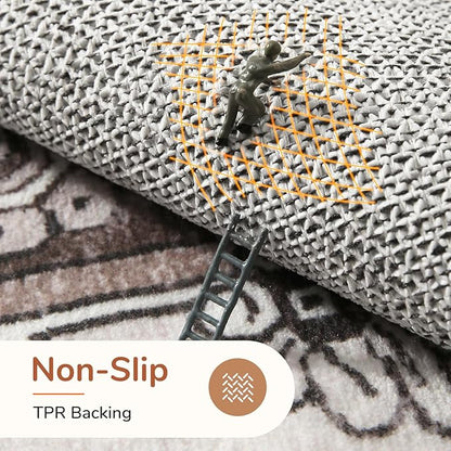OPPODREAM Thin 6x9 Area Rugs, Washable Rug 6x9 with Non Slip Backing, Faux Cashmere Low-Pile 6 x 9 Carpet, Khaki