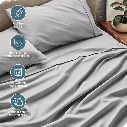 Bare Home Queen Sheet Set - Luxury 1800 Ultra-Soft Microfiber - Double Brushed - Deep Pockets - Easy Fit - 4 Piece Set - Bedding Sheets & Pillowcases (Queen, Light Grey)