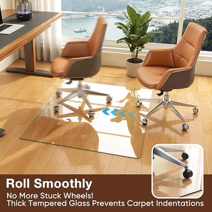 Antok Tempered Glass Chair Mat, 45"x55" Office Chair Mat for Carpet & Hardwood Floors, Heavy Duty 0.2" Desk Chair Mat for Smooth Rolling at Home or Office