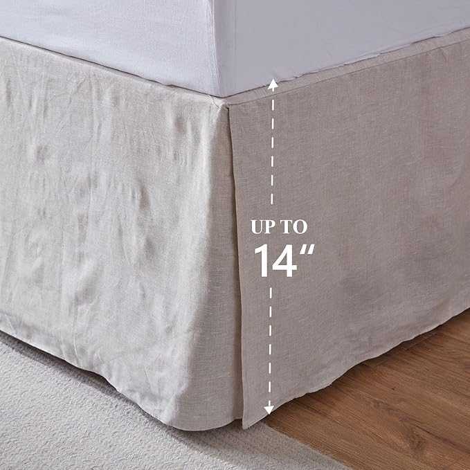 Simple&Opulence Belgian Linen Bed Skirt with Classic 14 inch Tailored Drop Dust Ruffle, Easy Fit Breathable Premium Natural Flax- Basic Linen, King
