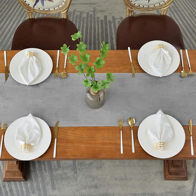 BALCONY & FALCON Velvet Table Runner 14"x118" Silver Gray Luxury Machine Washable Farmhouse Vintage Runner for Table Dining, Party, Wedding, Birthday, Easter, Thanksgiving & Christmas & Home Décor