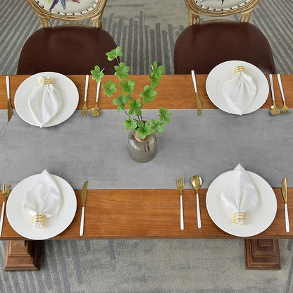 BALCONY & FALCON Velvet Table Runner 14"x95" Silver Gray Luxury Machine Washable Farmhouse Vintage Runner for Table Dining, Party, Wedding, Birthday, Easter, Thanksgiving & Christmas & Home Décor