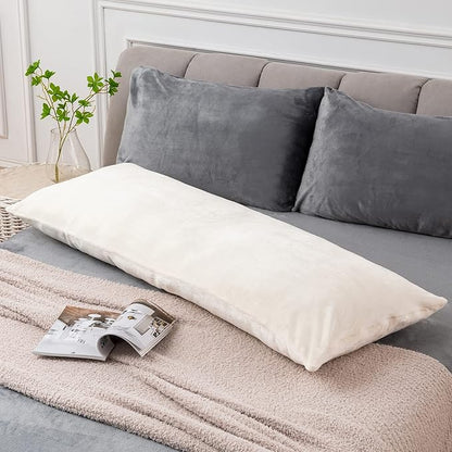 BEDELITE Body Pillow Cover with Zipper Closure, Super Soft and Cozy Fuzzy Fleece Pillowcase 20 x 54 Inches, Luxury Fluffy Plush Long Body Pillow Pillowcase for All Seasons(Off White)