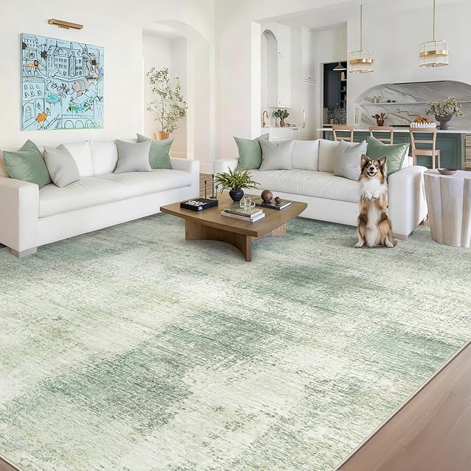 8x10 Area Rugs for Living Room: Washable Modern Abstract Rug Large Soft Non-Slip Rugs Indoor Low-Pile Carpet for Bedroom Dining Room Home Office (Green, 8'x10')