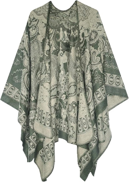 Women's Vintage Pattern Open Front Poncho Cape Shawl Winter Shawl Wraps