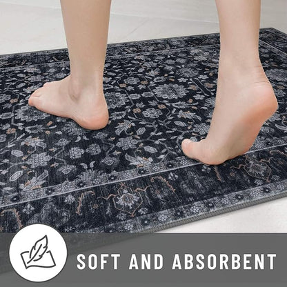 KUTA 5x7 Area Rugs, Vintage Washable Rugs for Living Room Black Grey Orange Ultra Thin Soft Non-Slip Printed Distressed Traditional Farmhouse Carpet for Bedroom Dining Room Dorm Office Home
