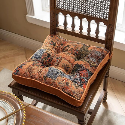 vctops Boho Paisley Chair Cushions with Ties Patchwork Square Soft Cozy Cotton Linen Chair Pads Non Slip Seat Cushions for Indoor Dining Room and Kitchen Chairs (Orange,16"x16")