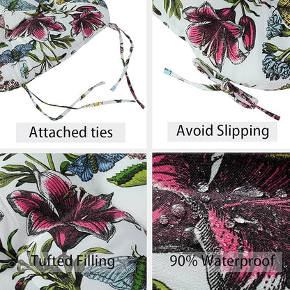 FUNHOME Outdoor Chair Cushions 19 x19 Inch,Water Resistant Tufted Seat Cushions 19",Reversible,Weather Resistant,Rounded Back Wicker Chair Cushion for Patio Garden Furniture(Butterfly Flower)