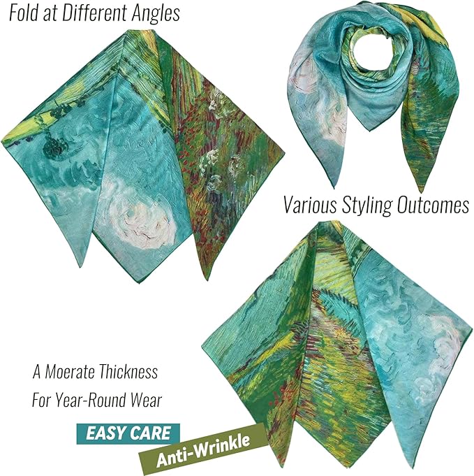 Artist Oil Painting Wraps 51"x51" Cashmere-Soft Art Pashmina Luxury Rolled Hem Women Large Travel Blanket Shawl