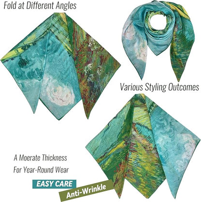 Artist Oil Painting Wraps 51"x51" Cashmere-Soft Art Pashmina Luxury Rolled Hem Women Large Travel Blanket Shawl