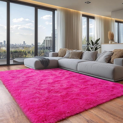 Fluffy Rugs for Living Room, Soft Shaggy for Bedrooms, Hot Pink Area Rug for Bedroom, Cozy Fuzzy Carpet for Kids, Perfect Indoor Decor for Boys and Girls 5x7 Feet