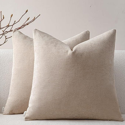 a moment Pack of 2 Decorative Chenille Throw Pillow Covers with Twill Cushion Covers for Sofa Living Room Couch Bed 22x22 Inch Beige
