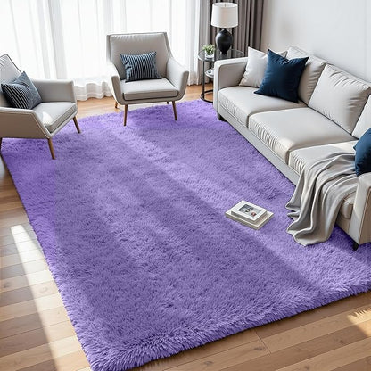 8x10 Area Rugs for Living Room Rug: Soft Fluffy Shag Purple Rugs for Bedroom, Non-Slip Large Fuzzy Plush Rug Indoor Floor Carpet for Nursery Kids Boys Girls Room, Dorms, Playroom, Modern Home Decor