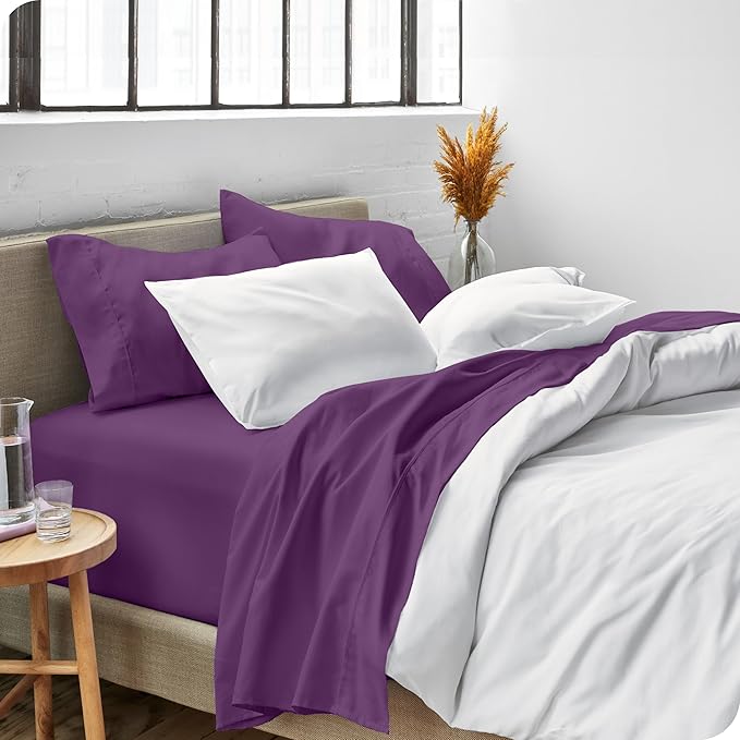 Bare Home Full Sheet Set - Luxury 1800 Ultra-Soft Microfiber - Double Brushed - Deep Pockets - Easy Fit - 4 Piece Set - Bedding Sheets & Pillowcases (Full, Plum)