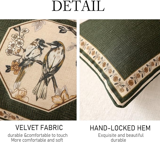 ISAENNE Design Linen Chinoiserie Lumbar Throw Pillow Covers 12"x28", Farmhouse Cushion Covers with Yellow Floral Birds Pattern Decoration Pillowcases for Bed,Living Room,Outdoor,Car