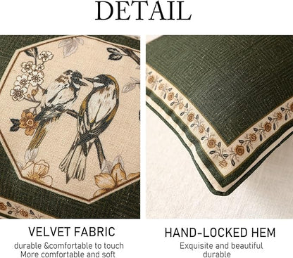ISAENNE Design Linen Chinoiserie Lumbar Throw Pillow Covers 12"x28" Pack of 2, Farmhouse Cushion Covers with Yellow Floral Birds Pattern Decoration Pillowcases for Bed,Living Room,Outdoor,Car