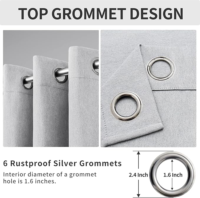 Easy-Going Linen Look Blackout Curtain Grommet Window Curtain Drapes for Bedroom, Living Room Thermal Insulated Room Darkening (2 Panels, 42x84 inch, Greyish White)