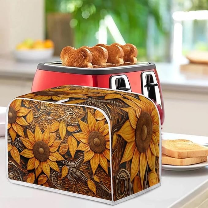 Vintage Sunflowers Printed Toaster Cover, Universal 4 Slice Oven Cover Appliance Cover Toaster, Dustproof Protector Broiler Organizer Bag, Small Kitchen Appliance, BAX-P58-7-AA6-10