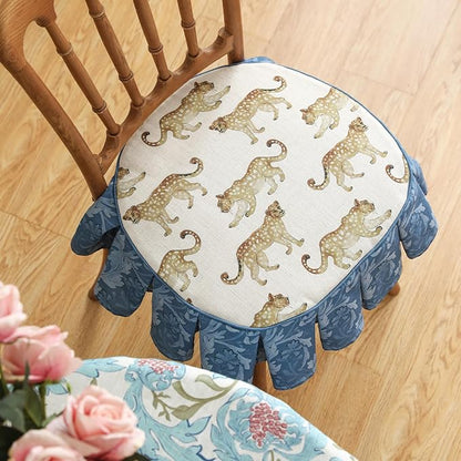 patdrea Pack of 2 Chair Cushions for Dining Chairs with Ruffled,Leopard Pattern Seat Pad with Ties,Removable,Non Slip Chair Pads Decor for Bar Stool Cushions,Indoor Kitchen Chairs, 17.7"x17.7"
